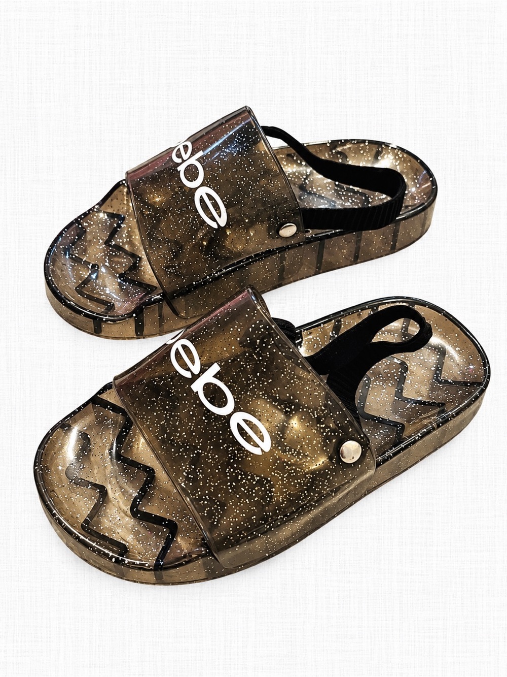 Bebe Kids Glitter Jelly Slide Sandals Brown/Gold Size L 6”